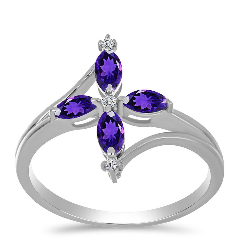 Anillo de Plata con Amatista de Marruecos y Topacio Blanco