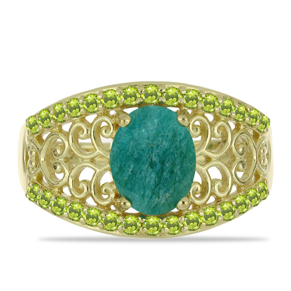 Anillo de Plata Bañada en Oro con Amazonita y Peridoto de Changbai 1 