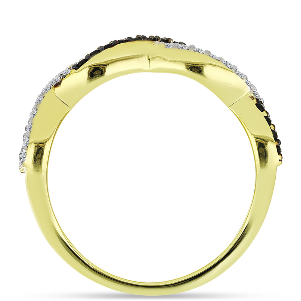 Anillo de Plata Bañada en Oro con Espinela Negra y Topacio Blanco 3 