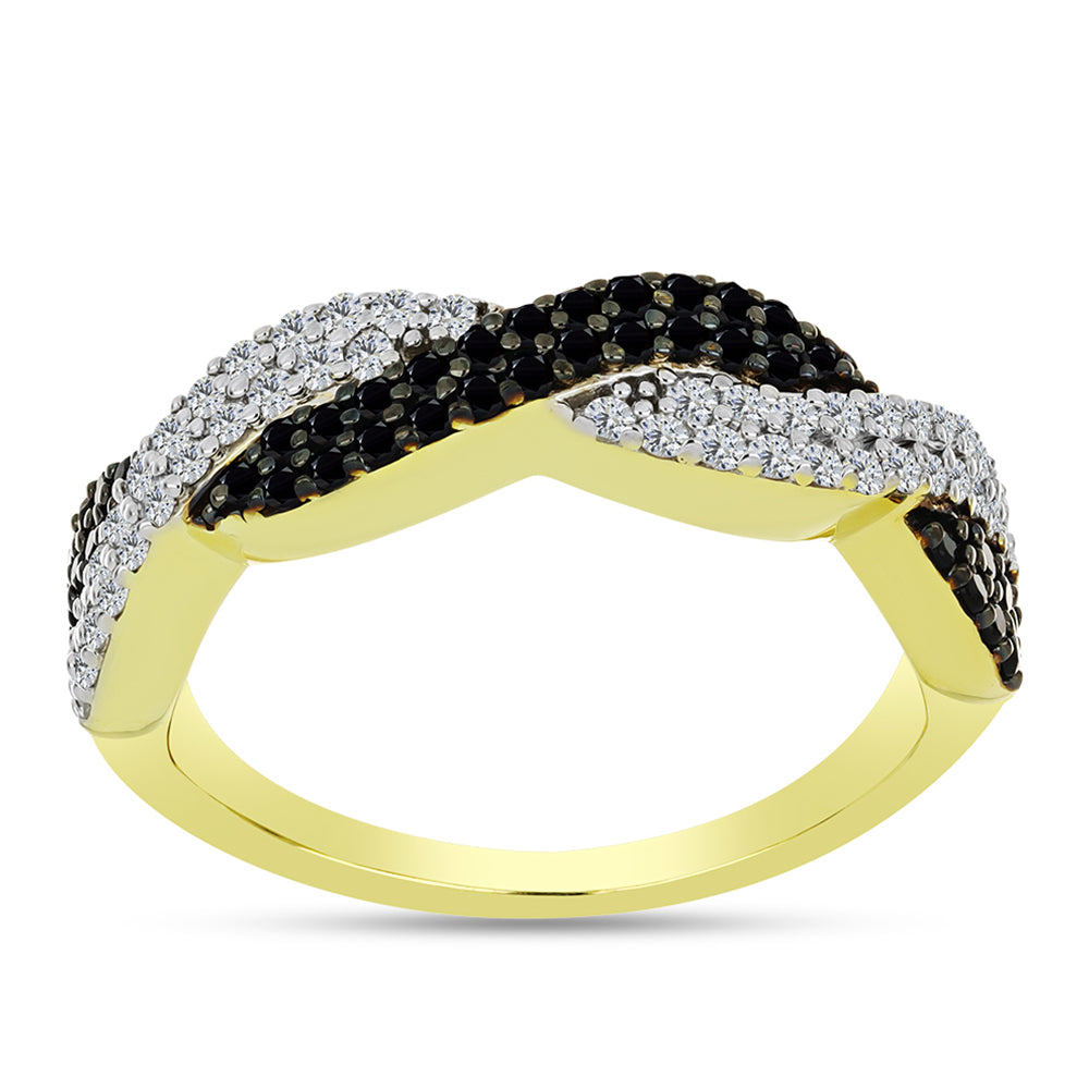 Anillo de Plata Bañada en Oro con Espinela Negra y Topacio Blanco