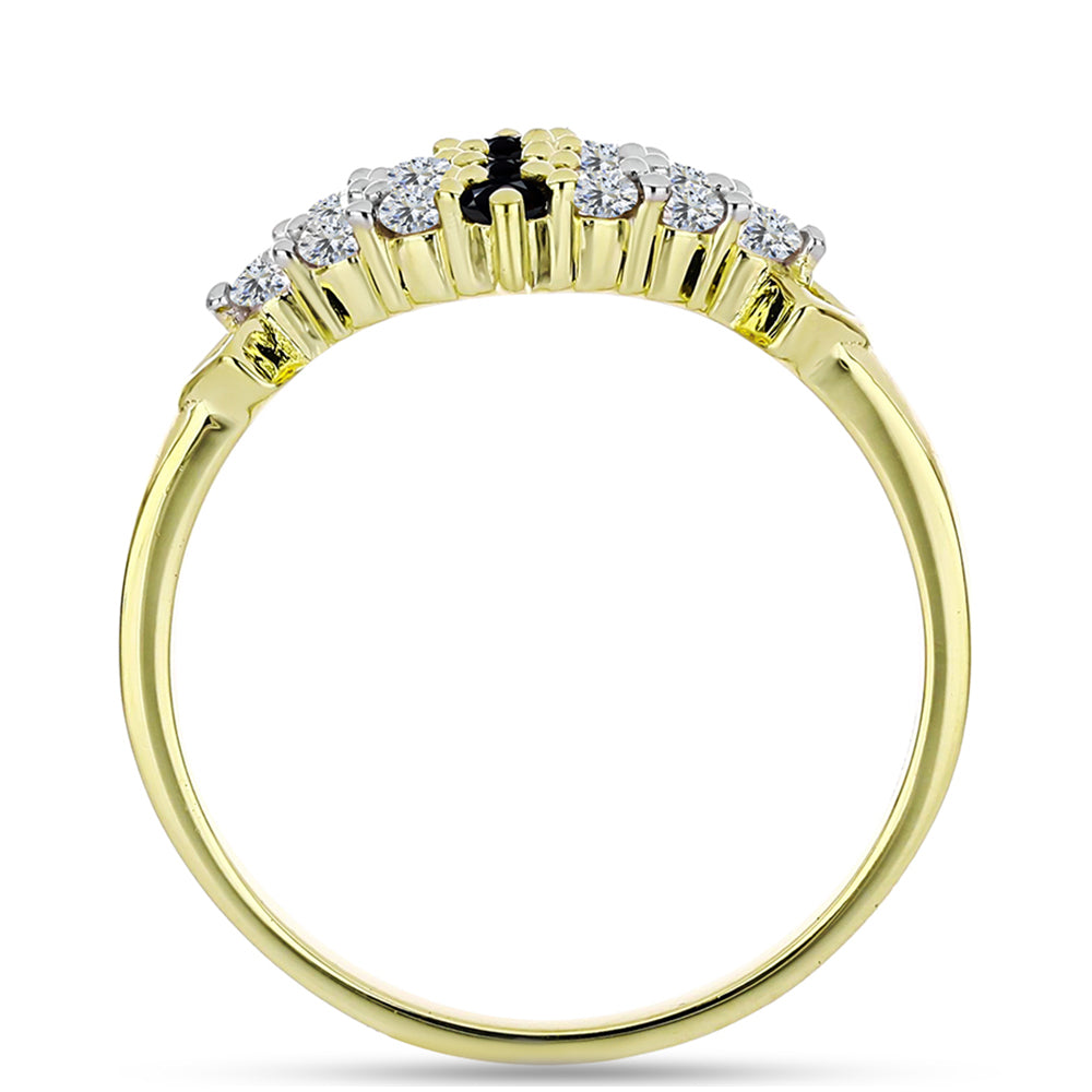 Anillo de Plata Bañada en Oro con Espinela Negra y Topacio Blanco