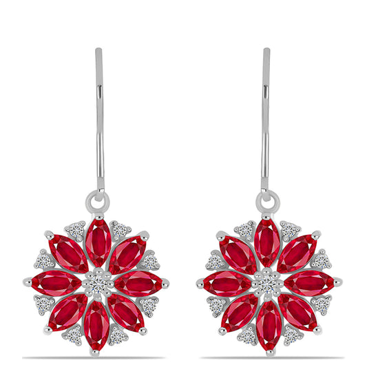 Pendientes de Plata con Ágata Roja y Topacio Blanco