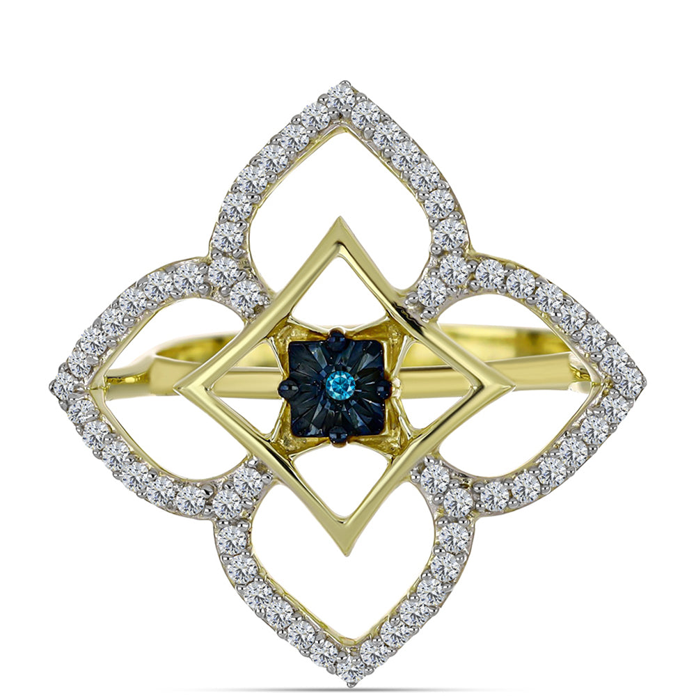 Anillo de Plata Bañada en Oro con Diamante Azul y Topacio Blanco 1 