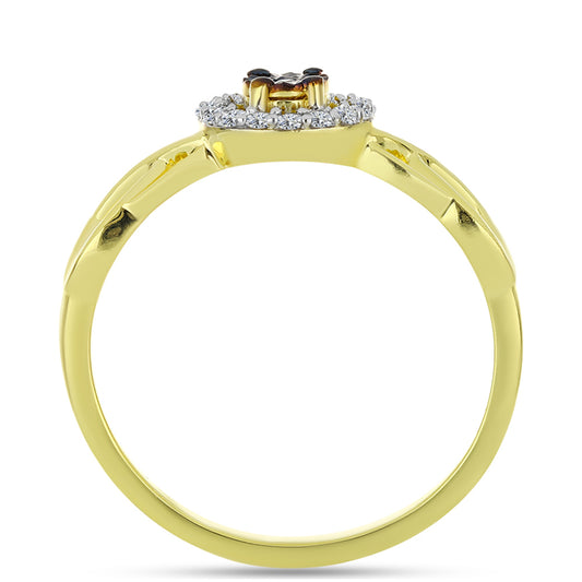 Anillo de Plata Bañada en Oro con Diamante Azul y Topacio Blanco