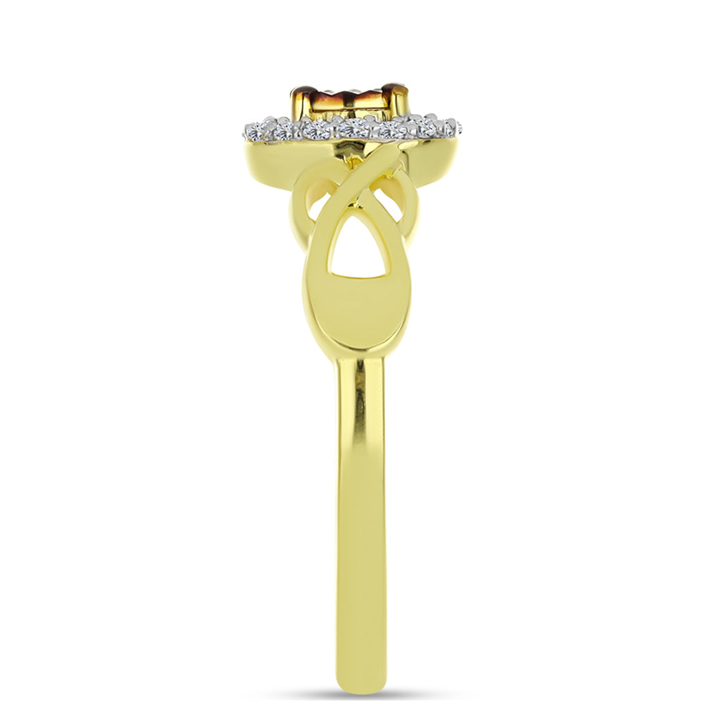 Anillo de Plata Bañada en Oro con Diamante Azul y Topacio Blanco