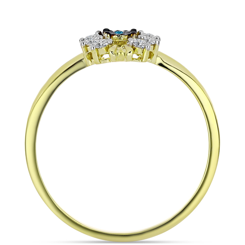 Anillo de Plata Bañada en Oro con Diamante Azul y Topacio Blanco