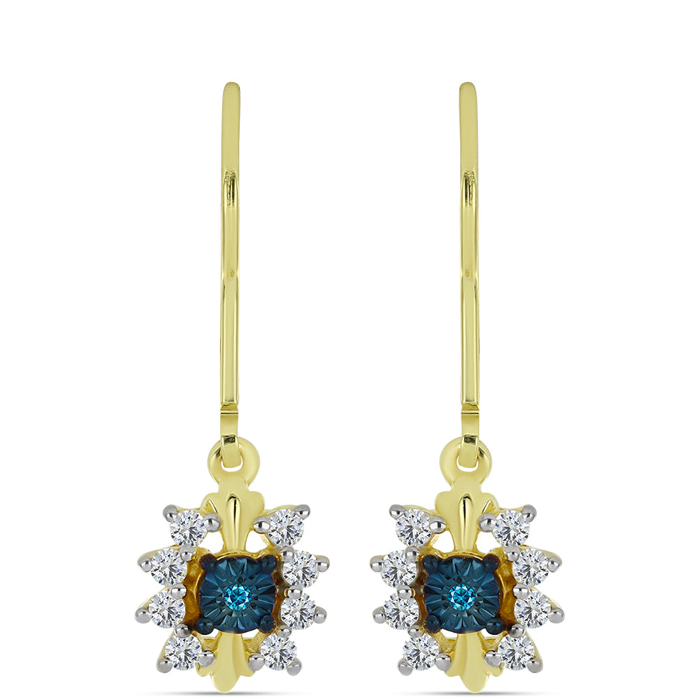 Pendientes de Plata Bañada en Oro con Diamante Azul y Topacio Blanco 1 