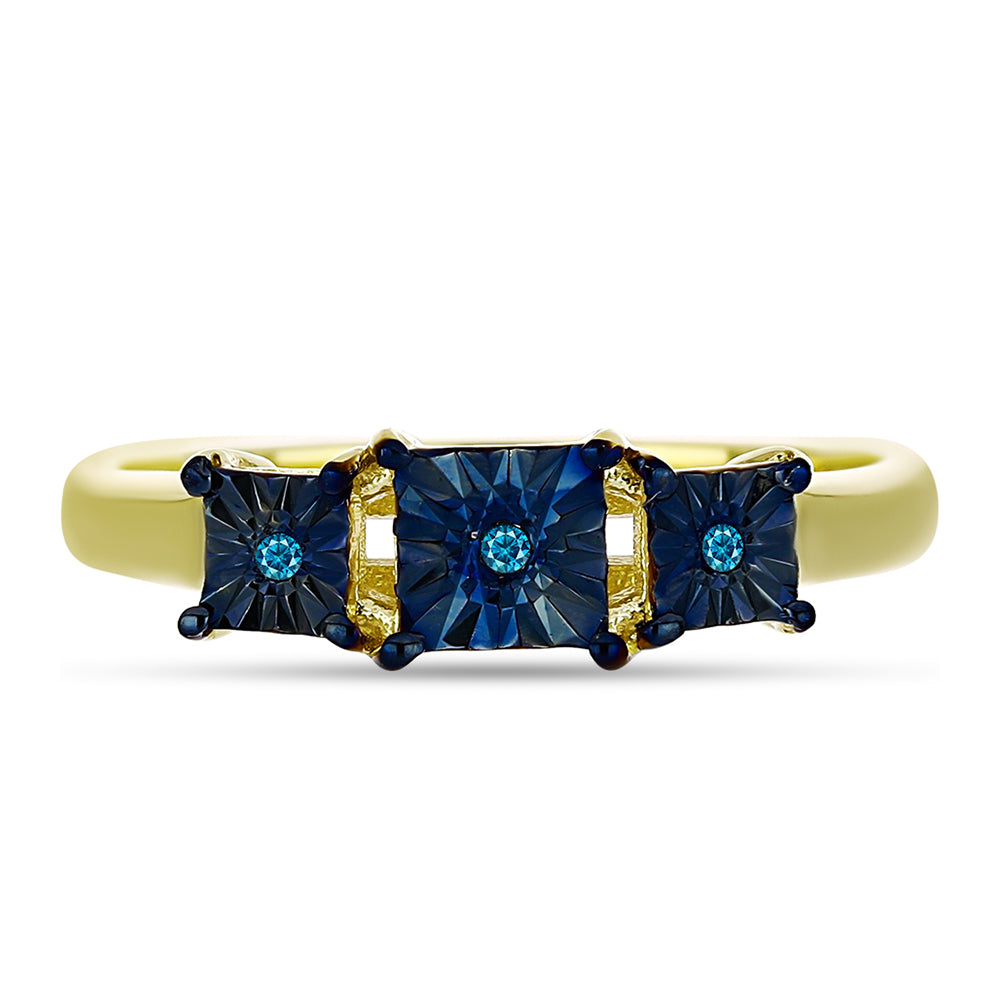 Anillo de Plata Bañada en Oro con Diamante Azul 1 
