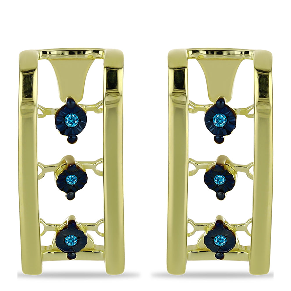 Pendientes de Plata Bañada en Oro con Diamante Azul