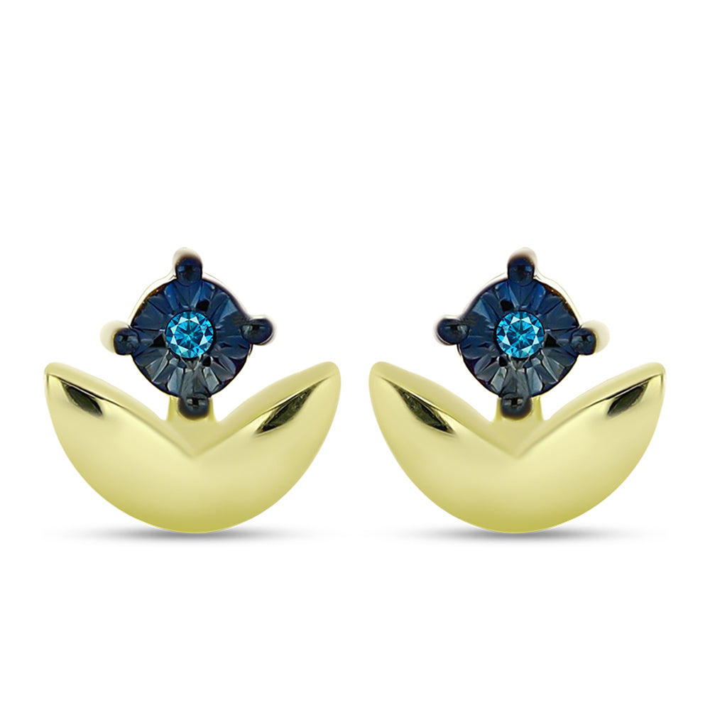 Pendientes de Plata Bañada en Oro con Diamante Azul 1 