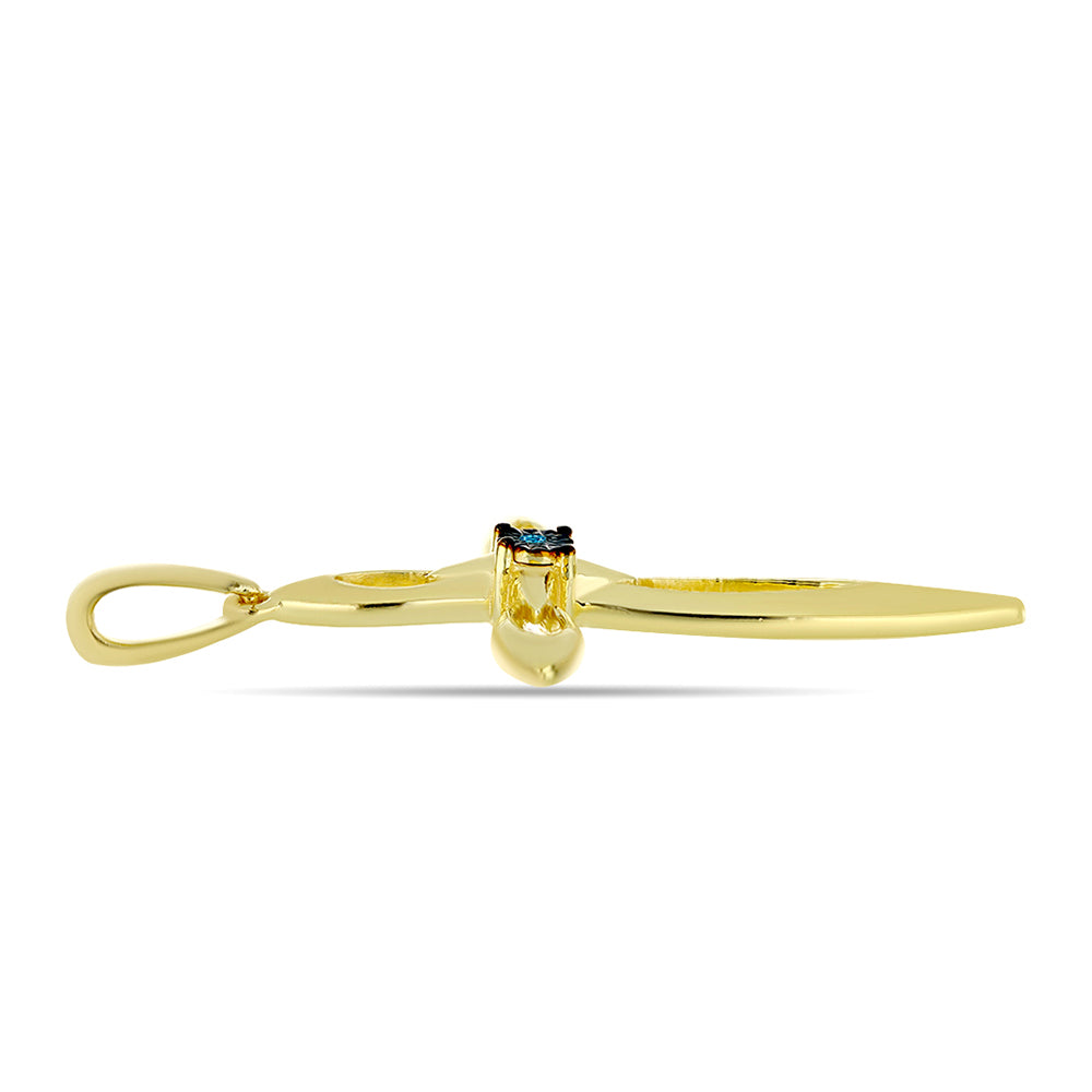 Cruz Colgante de Plata Bañada en Oro con Diamante Azul 2 