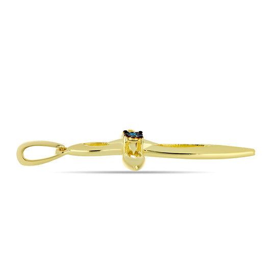 Cruz Colgante de Plata Bañada en Oro con Diamante Azul