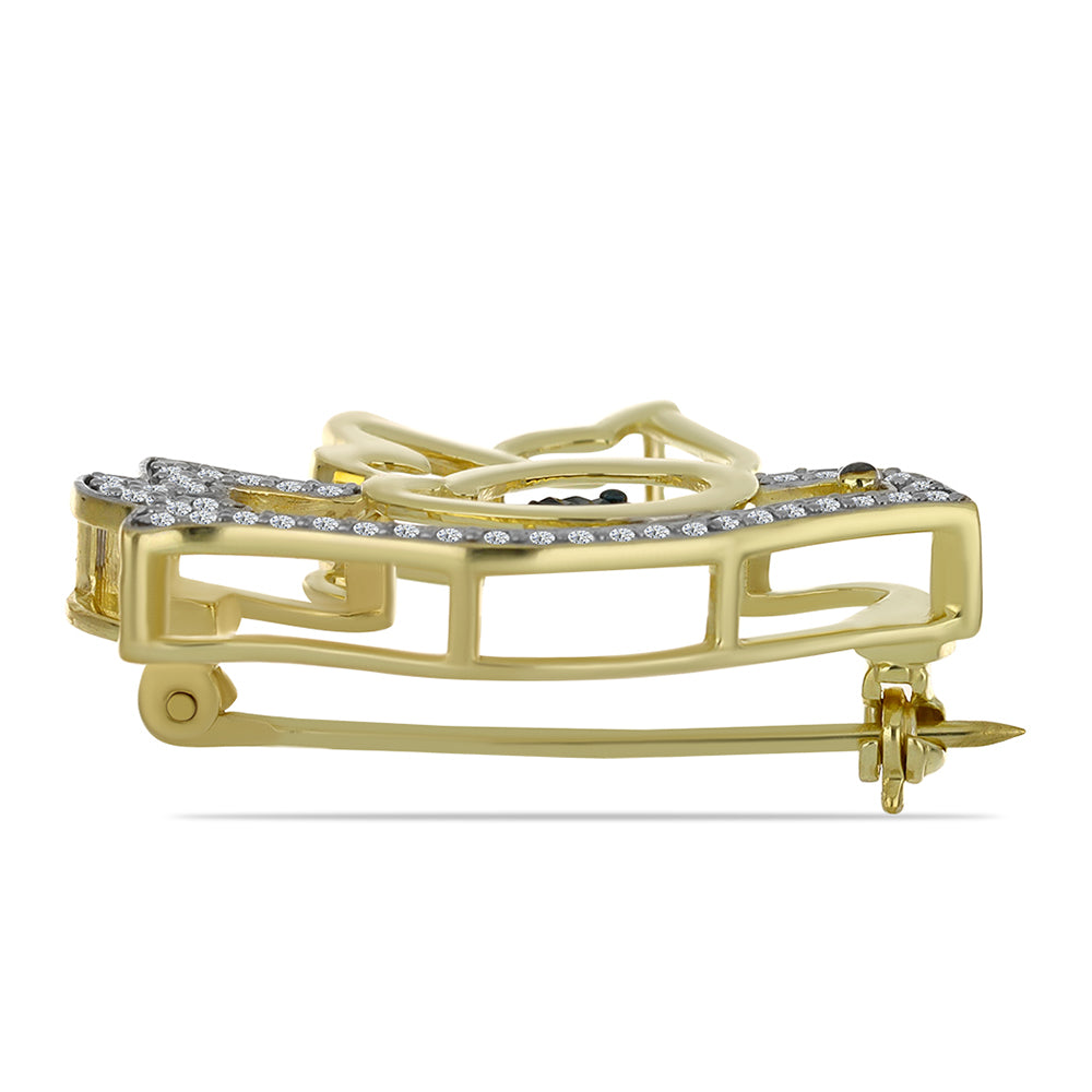 Broche de Plata Bañada en Oro con Diamante Azul y Topacio Blanco 2 