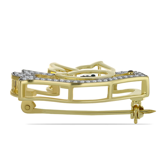 Broche de Plata Bañada en Oro con Diamante Azul y Topacio Blanco