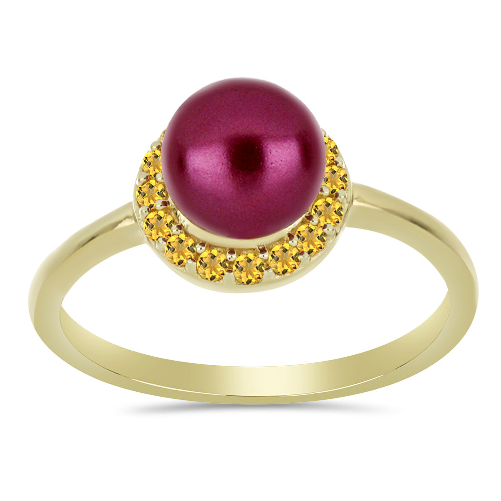 Anillo de Plata Bañada en Oro con Perla Púrpura de Agua dulce y Citrino de los Montes Urales 3 