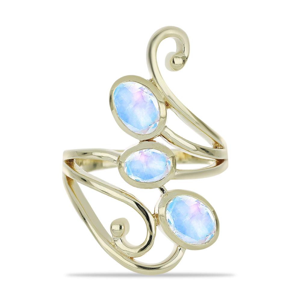Anillo de Plata Bañada en Oro con Piedra Lunar Arco Iris