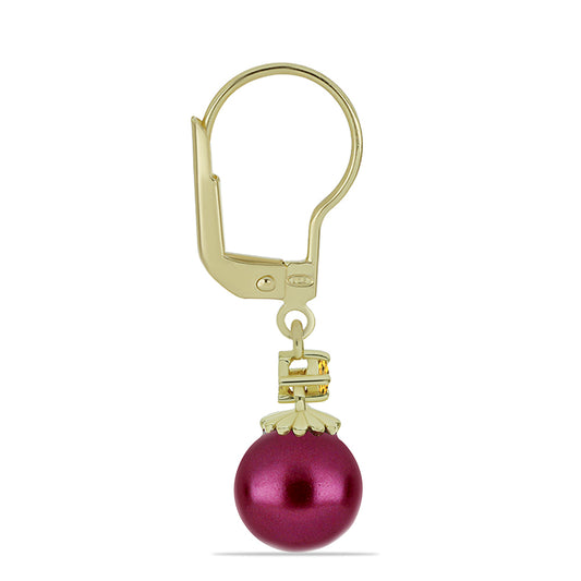 Pendientes de Plata Bañada en Oro con Perla Púrpura de Agua dulce y Citrino de los Montes Urales