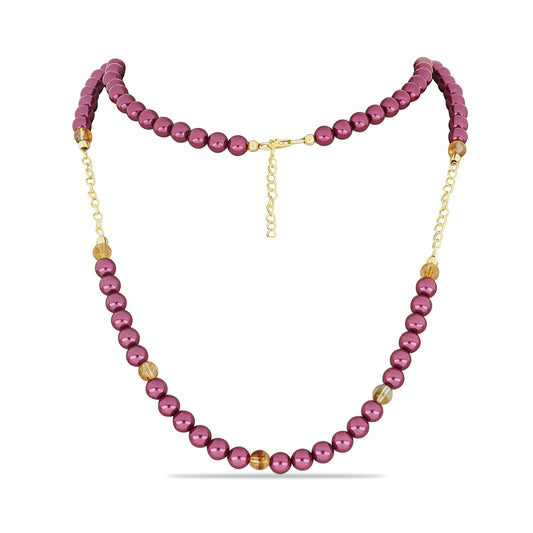 Collar de Plata Bañada en Oro con Perla Púrpura de Agua dulce y Citrino de los Montes Urales