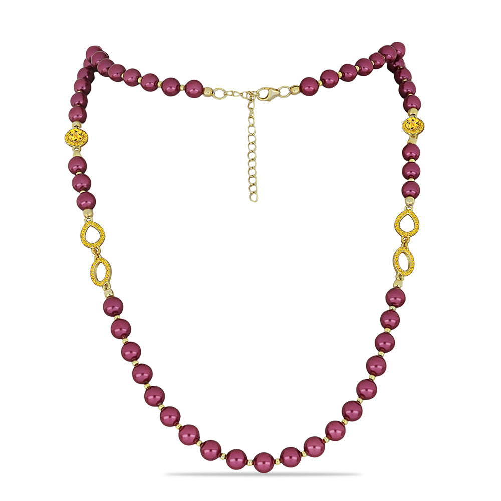 Collar de Plata Bañada en Oro con Perla Púrpura de Agua dulce y Citrino de los Montes Urales