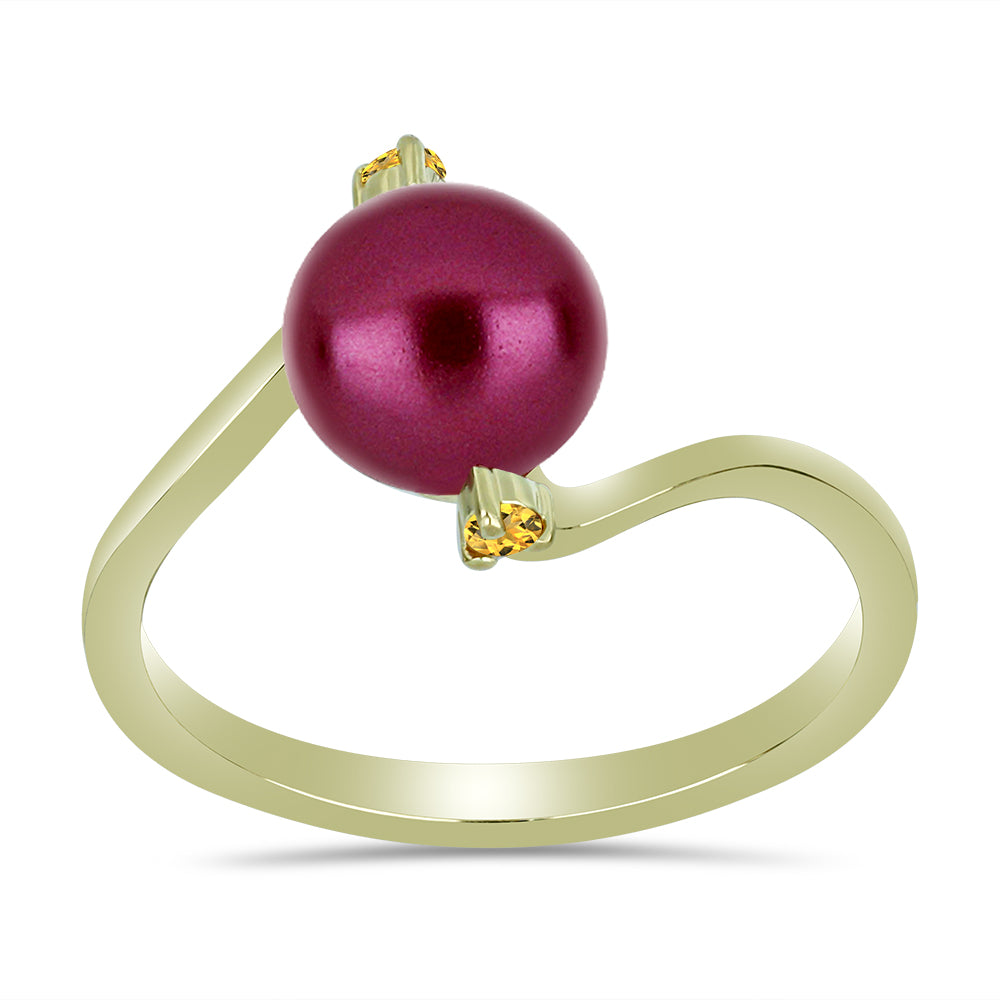 Anillo de Plata Bañada en Oro con Perla Púrpura de Agua dulce y Citrino de los Montes Urales 3 