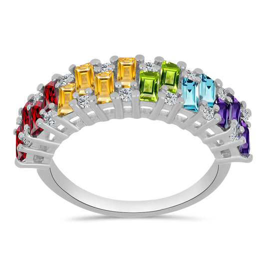 Anillo de Plata con Amatista de Marruecos y Peridoto de Changbai