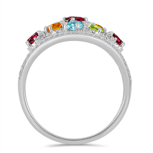Anillo de Plata con Amatista de Marruecos y Peridoto de Changbai