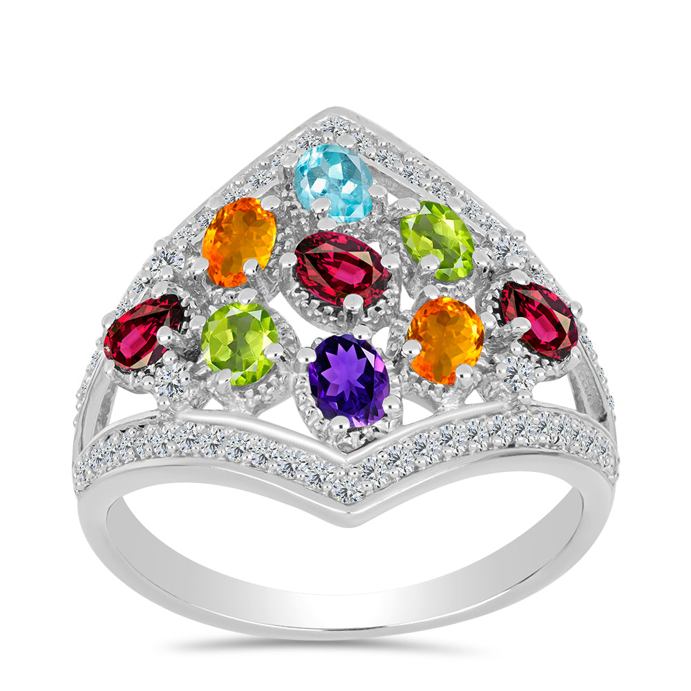 Anillo de Plata con Amatista de Marruecos y Peridoto de Changbai
