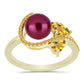 Anillo de Plata Bañada en Oro con Perla Púrpura de Agua dulce y Citrino de los Montes Urales