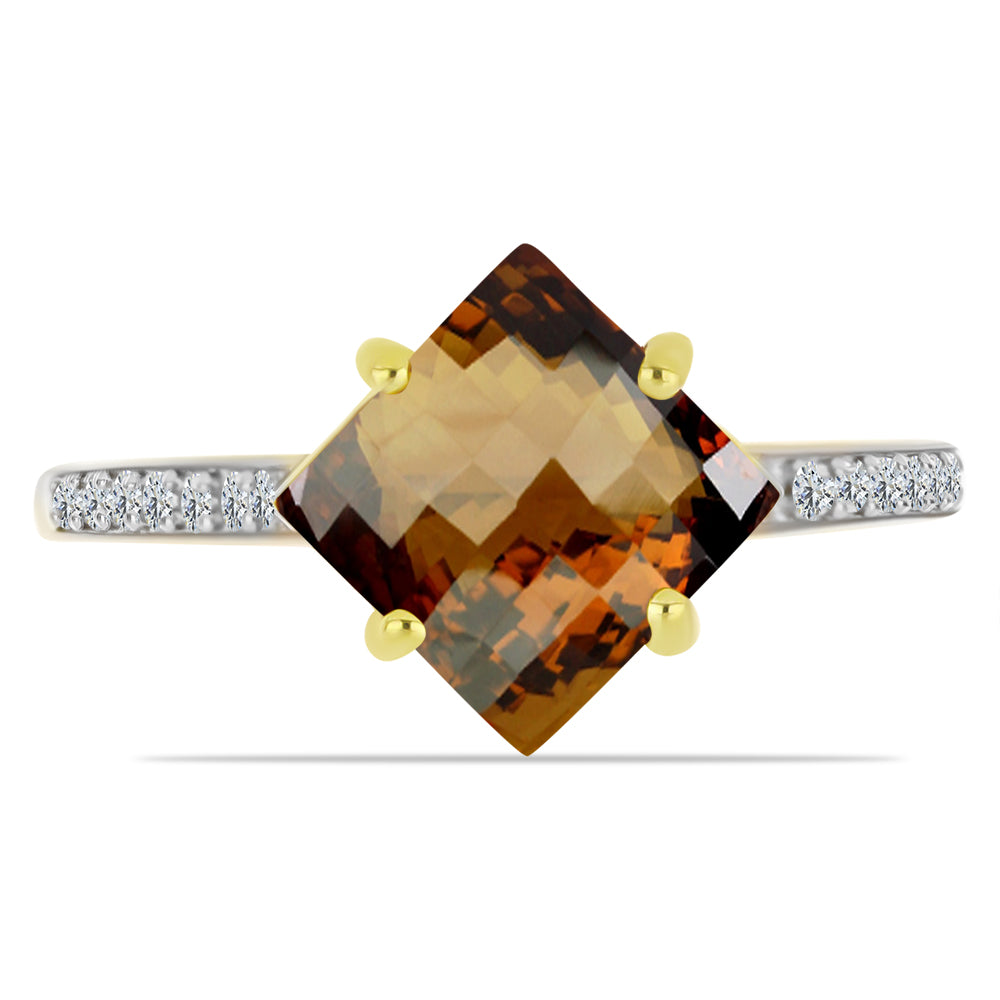 Anillo de Plata Bañada en Oro con Cuarzo Coñac y Topacio Blanco 1 