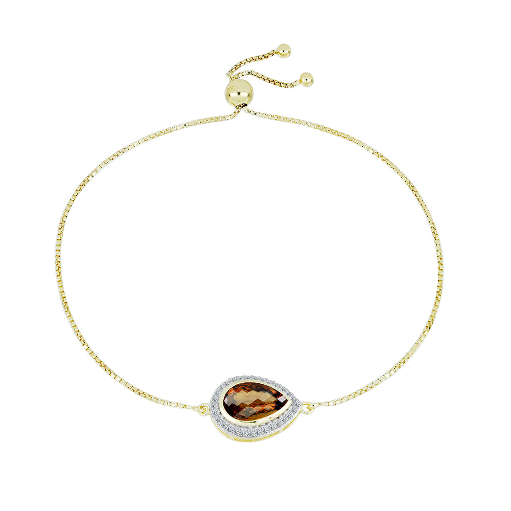 Pulsera de Plata Bañada en Oro con Cuarzo Coñac y Topacio Blanco 1 