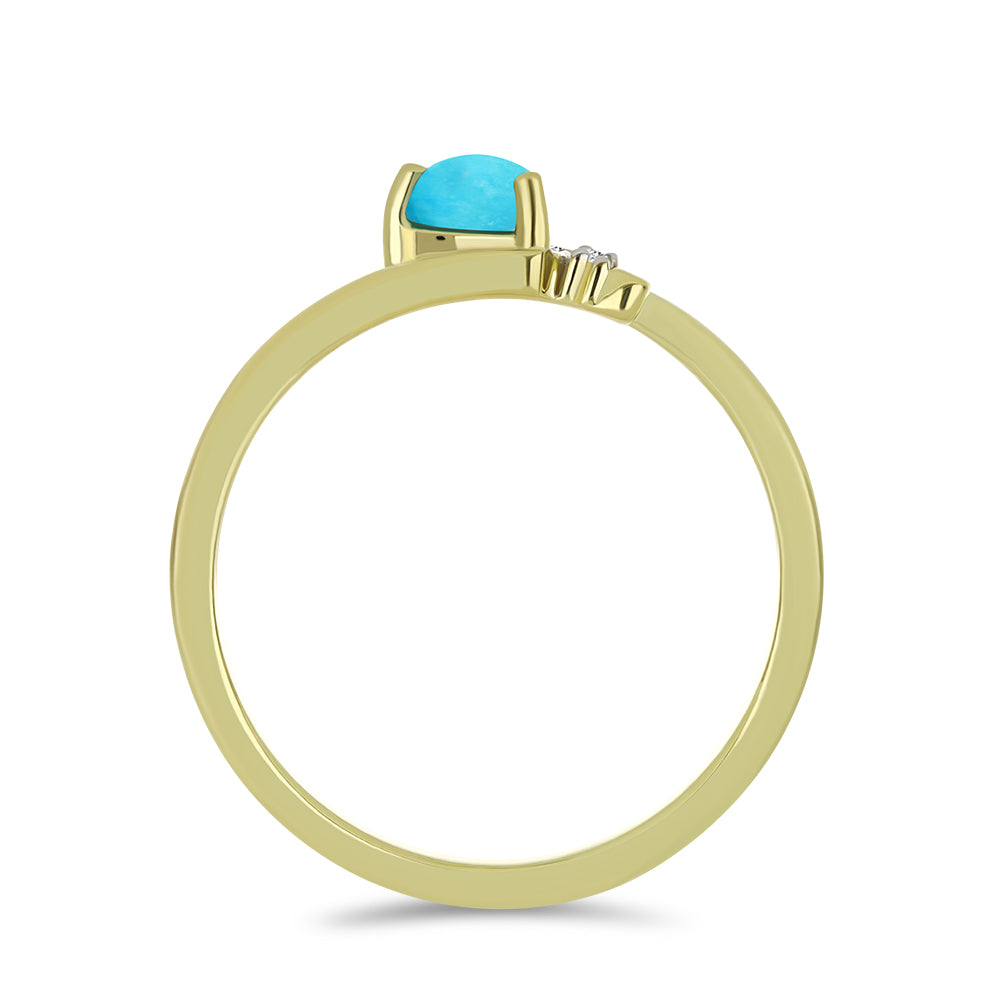 Anillo de Plata Bañada en Oro con Turquesa Bella Durmiente y Topacio Blanco