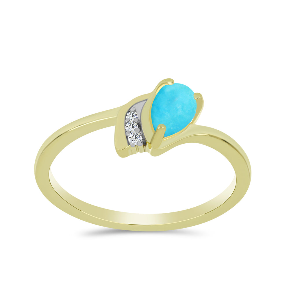 Anillo de Plata Bañada en Oro con Turquesa Bella Durmiente y Topacio Blanco