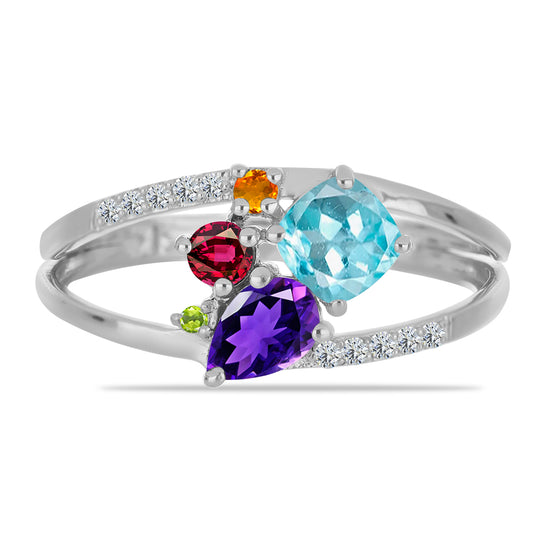 Anillo de Plata con Amatista de Marruecos y Citrino de Río del Oro