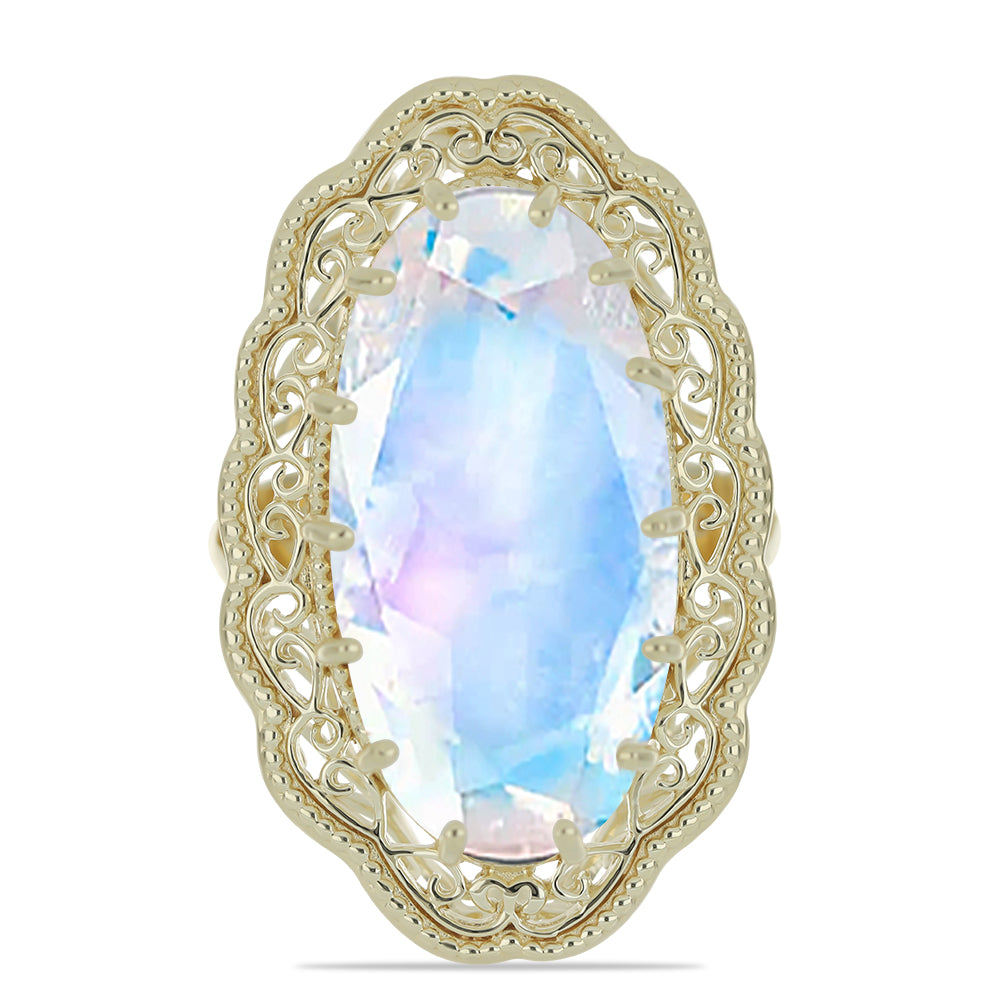 Anillo de Plata Bañada en Oro con Piedra Lunar Arco Iris 1 