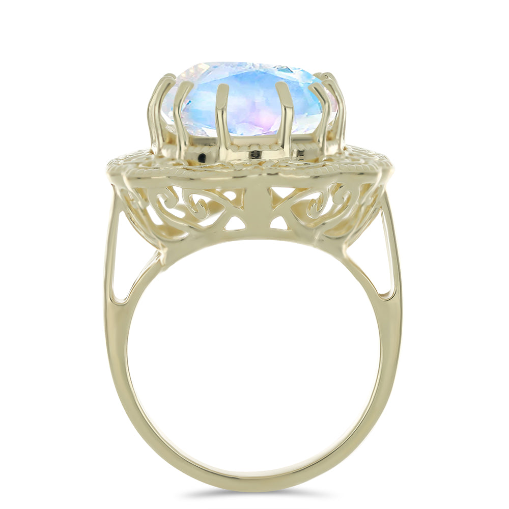 Anillo de Plata Bañada en Oro con Piedra Lunar Arco Iris