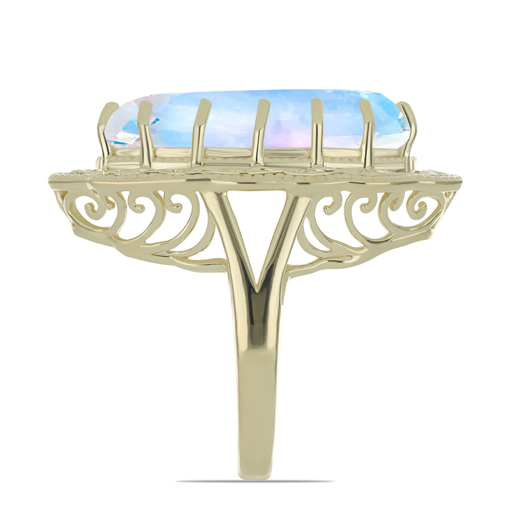 Anillo de Plata Bañada en Oro con Piedra Lunar Arco Iris 4 