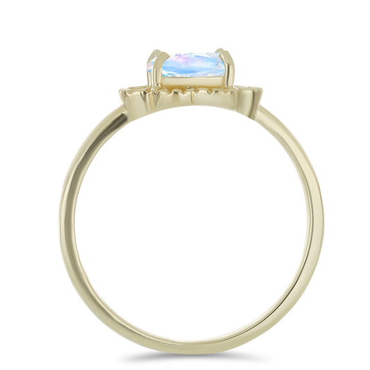 Anillo de Plata Bañada en Oro con Piedra Lunar Arco Iris