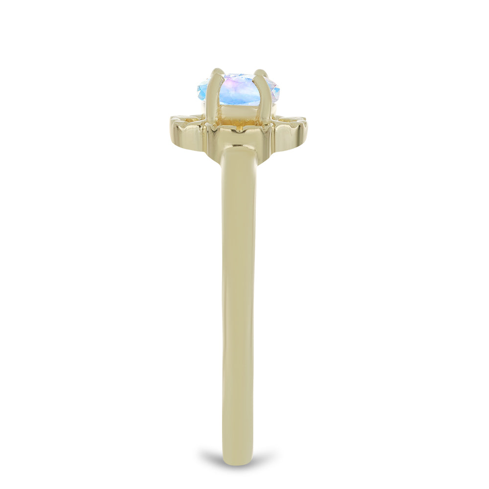 Anillo de Plata Bañada en Oro con Piedra Lunar Arco Iris