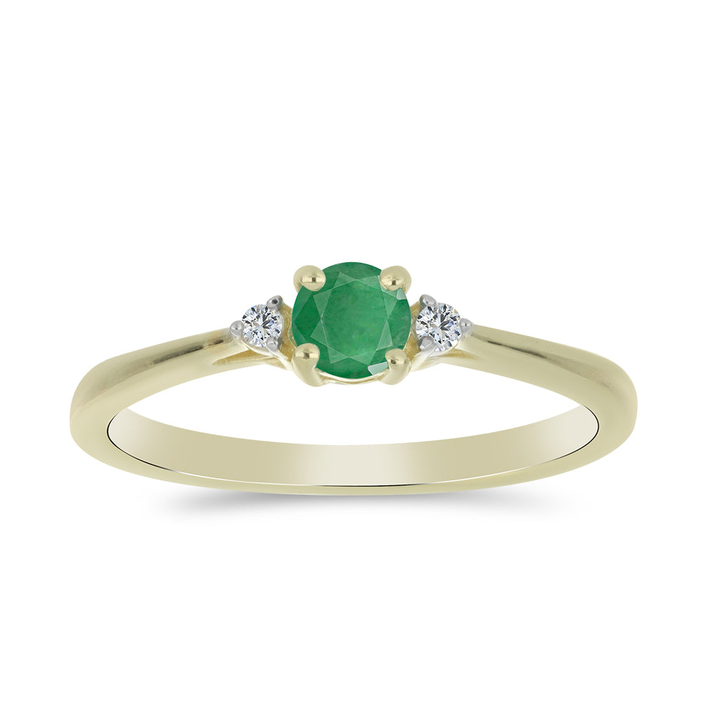 Anillo de Plata Bañada en Oro con Esmeralda de Brasil y Topacio Blanco