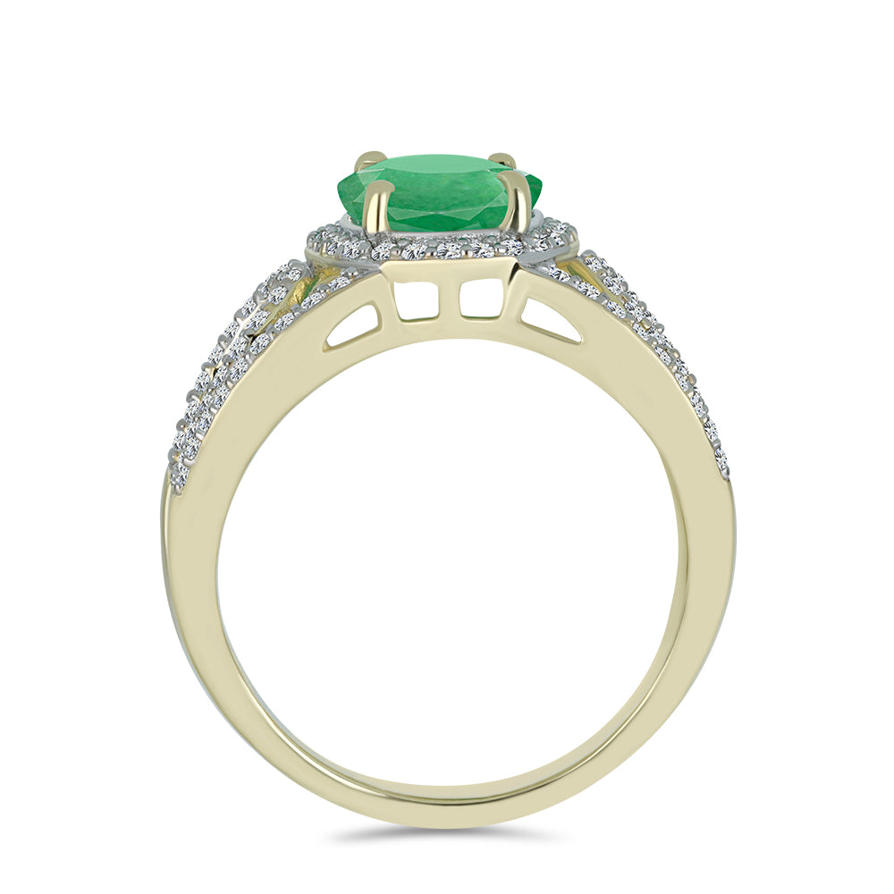 Anillo de Plata Bañada en Oro con Esmeralda de Brasil y Topacio Blanco