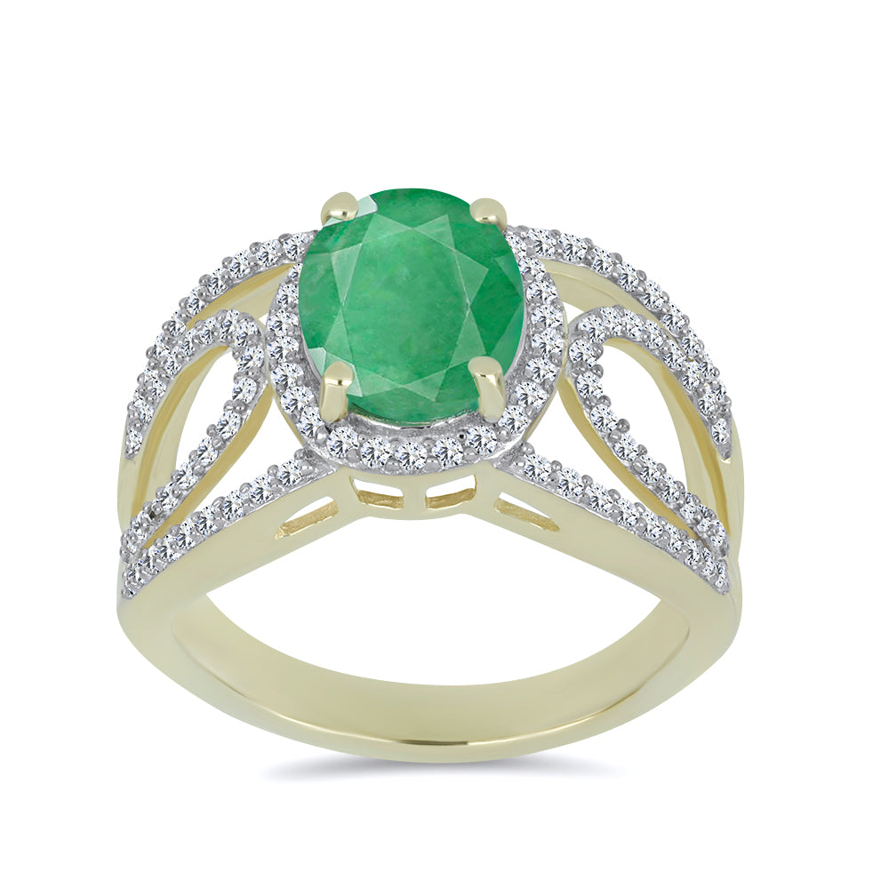 Anillo de Plata Bañada en Oro con Esmeralda de Brasil y Topacio Blanco 3 