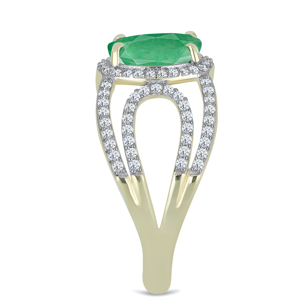Anillo de Plata Bañada en Oro con Esmeralda de Brasil y Topacio Blanco 4 