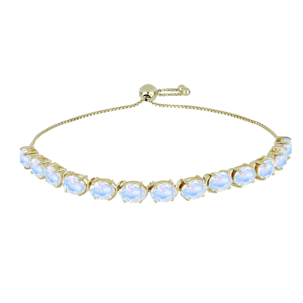 Pulsera de Plata Bañada en Oro con Piedra Lunar Arco Iris
