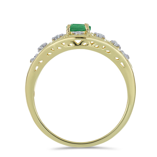 Anillo de Plata Bañada en Oro con Esmeralda de Brasil y Topacio Blanco