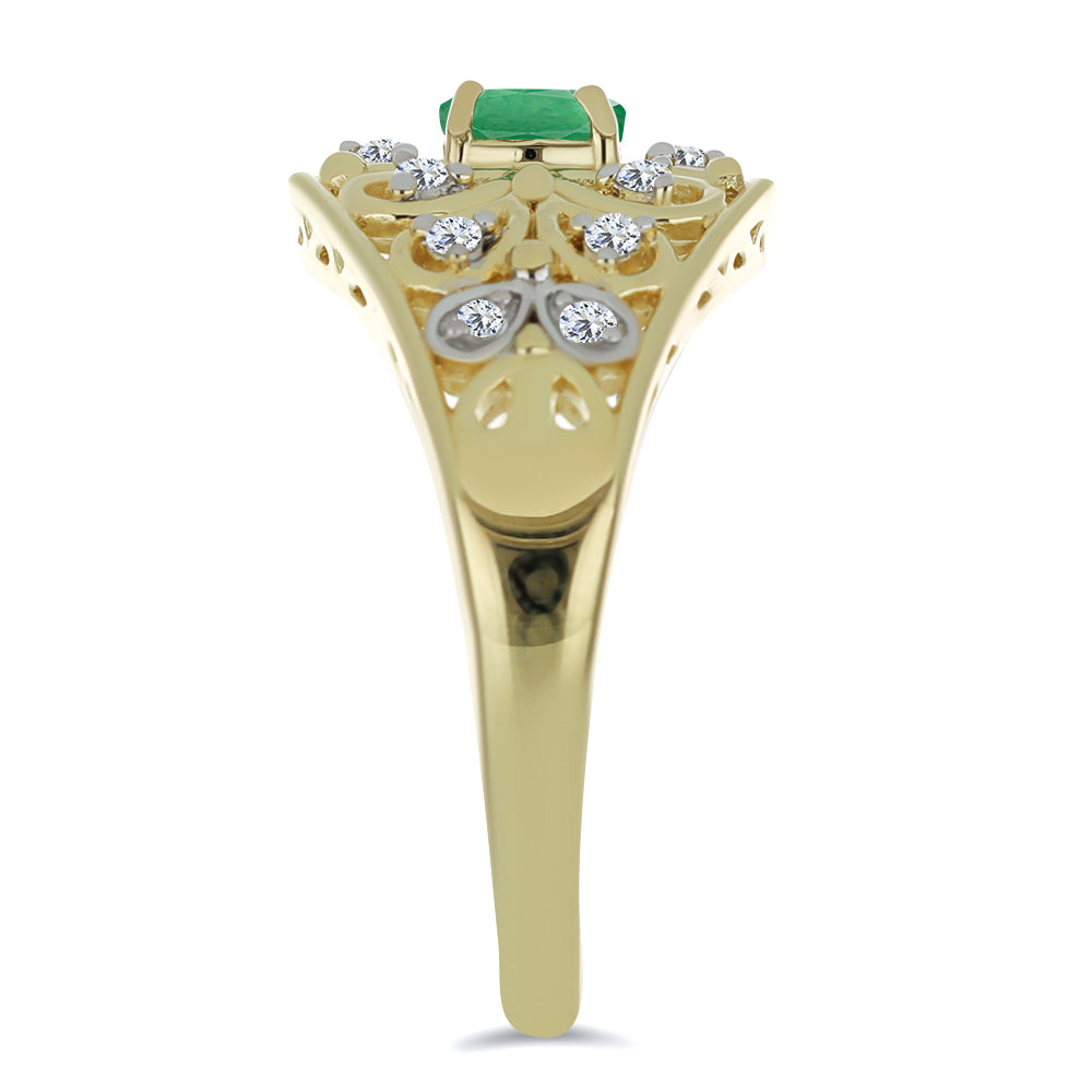 Anillo de Plata Bañada en Oro con Esmeralda de Brasil y Topacio Blanco