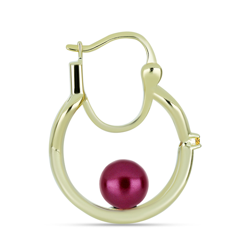 Pendientes de Plata Bañada en Oro con Perla Púrpura de Agua dulce y Citrino de los Montes Urales 1 