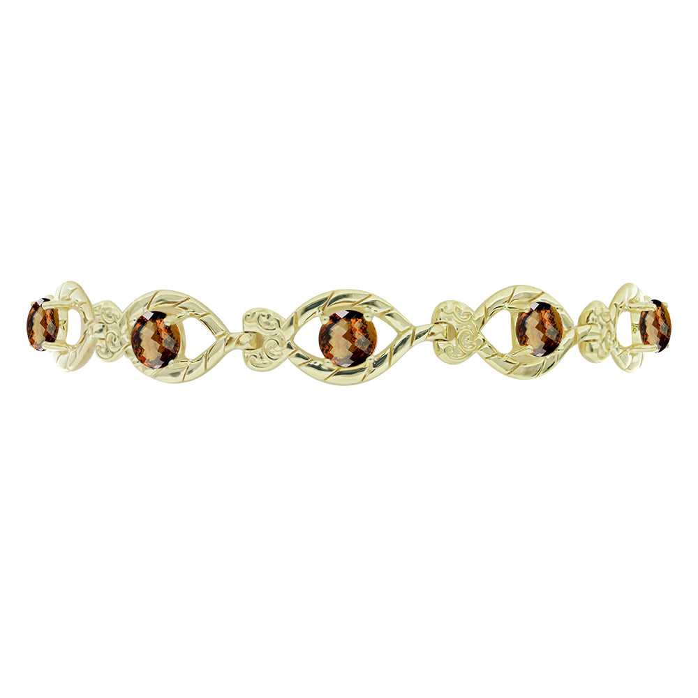 Pulsera de Plata Bañada en Oro con Cuarzo Coñac 2 