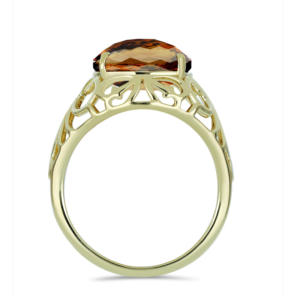 Anillo de Plata Bañada en Oro con Cuarzo Coñac 2 
