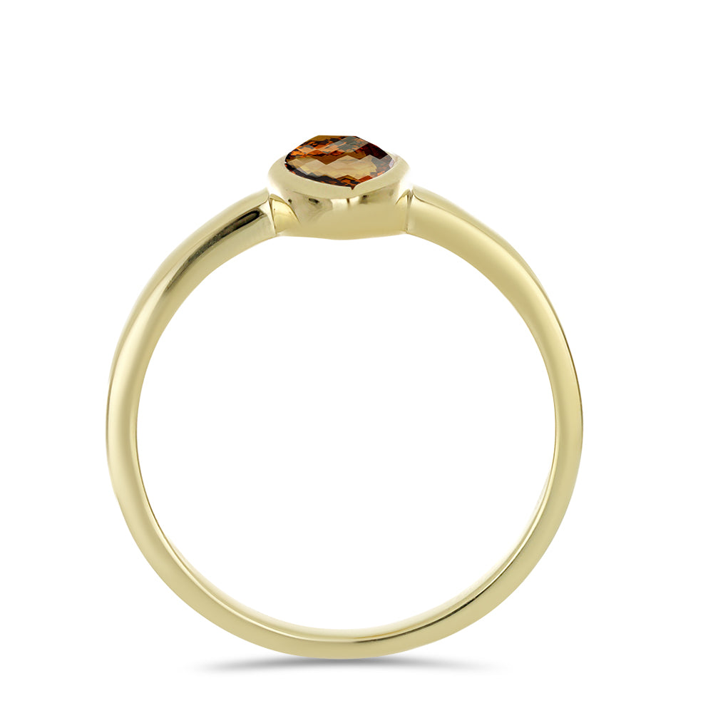 Anillo de Plata Bañada en Oro con Cuarzo Coñac 2 
