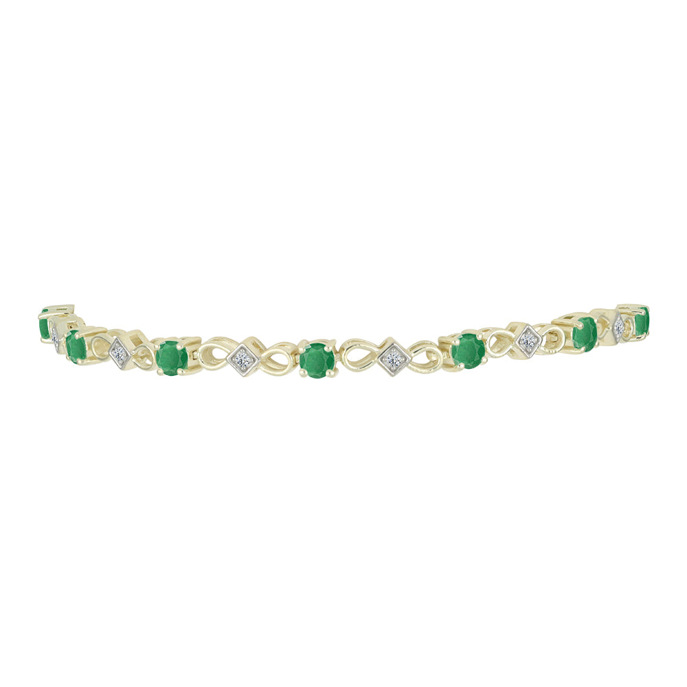 Pulsera de Plata Bañada en Oro con Esmeralda de Brasil y Topacio Blanco